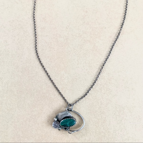 Vintage Sterling Handcrafted Malachite Necklace - Picture 5 of 12